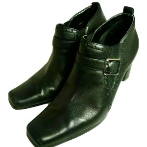 Worthington Ankle Boots  Women's 5 1/2M Black Leather Buckle Strap Square Toe